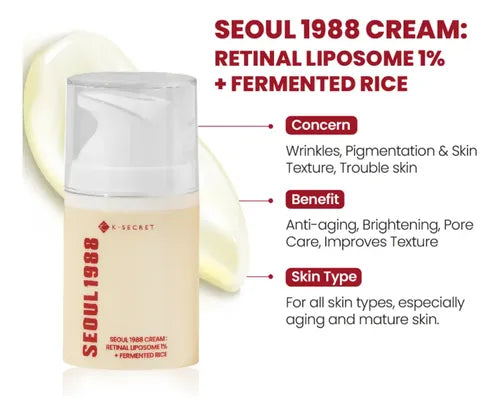 KSECRET SEOUL 1988 Crema – Crème visage anti-âge avec 1 % de liposome rétinien et riz fermenté – 50 ml