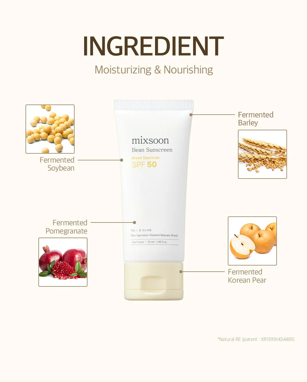 mixsoon Protection solaire légère SPF 50 pour soins de la peau coréenne 50 ml