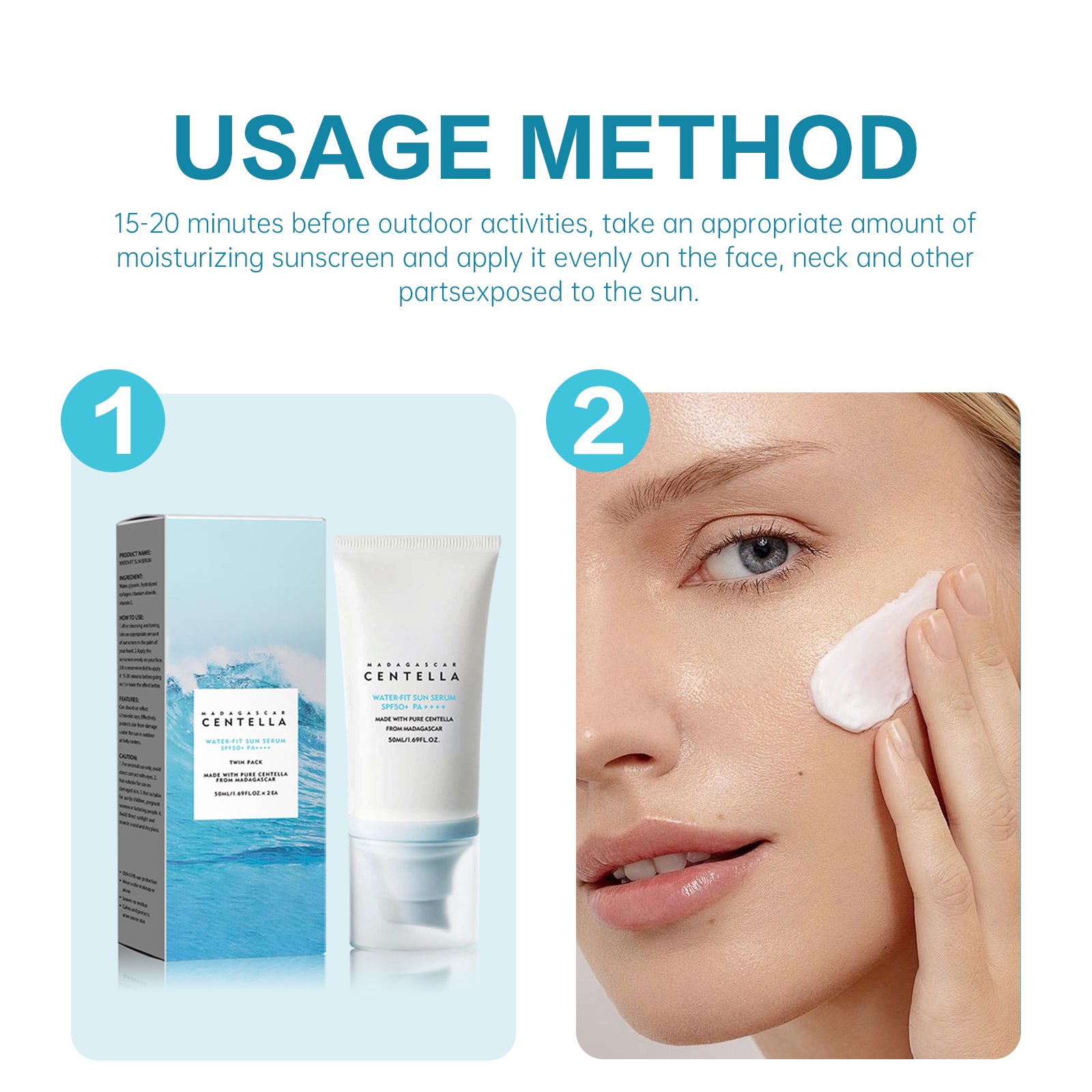 Sérum solaire - SKIN1004 - Madagascar Centella Hyalu-Cica - SPF 50+ - Waterproof - 50 m