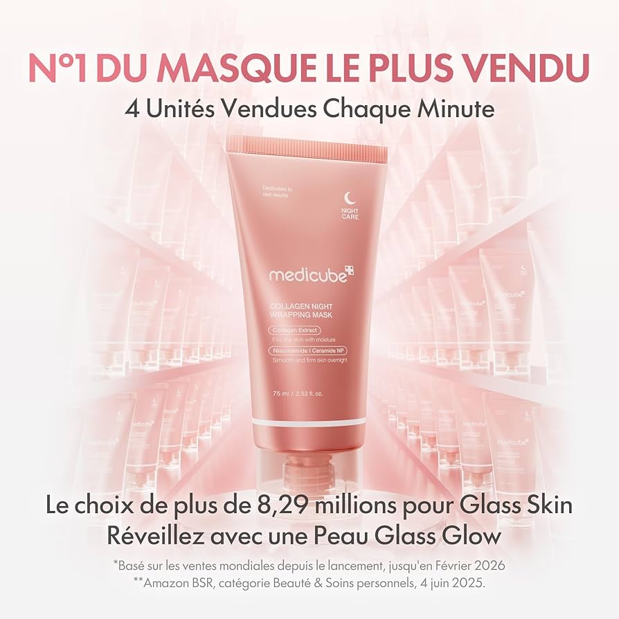 MEDICUBE  Masque de Nuit Wrapping au Collagène Peel-Off | Soin Élasticité & Hydratation | Effet Glass Skin Repulpant | Anti-Relâchement & Teint Terne | Collagène Hydrolysé | Skincare Coréenne - 75ml